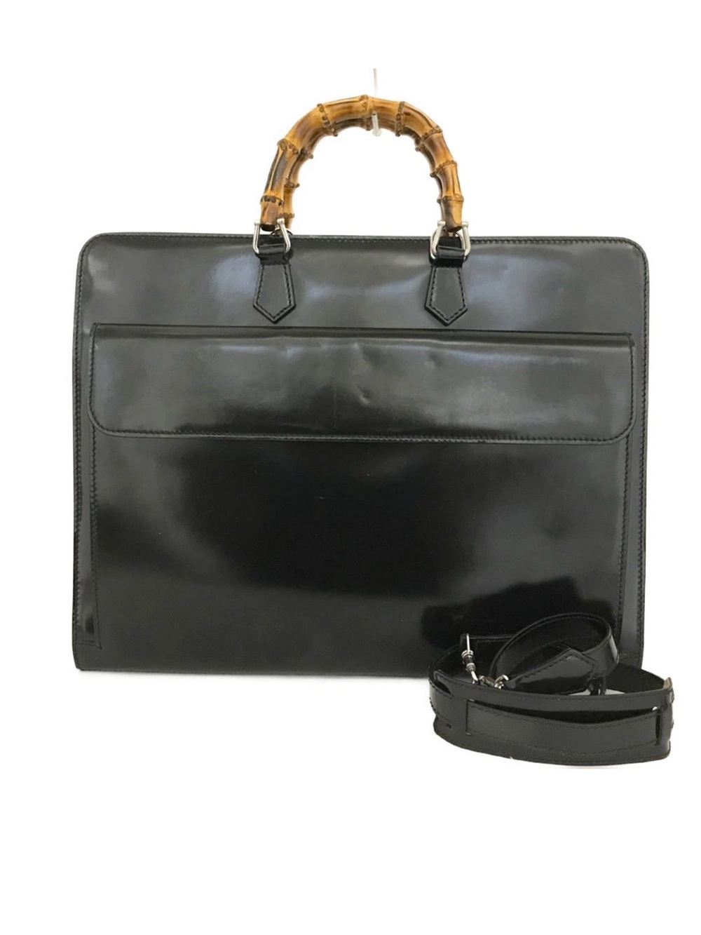 GUCCI Bamboo Handle Leather 2way Shoulder Tote Bag  Black